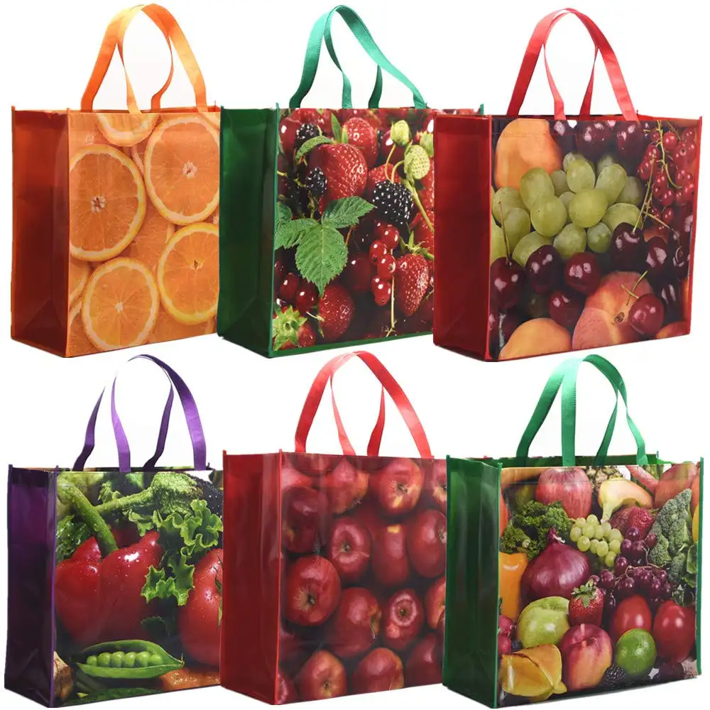 Vente en gros de sacs éco-recyclés personnalisés sac à provisions non tissé laminé promotionnel pour épicerie