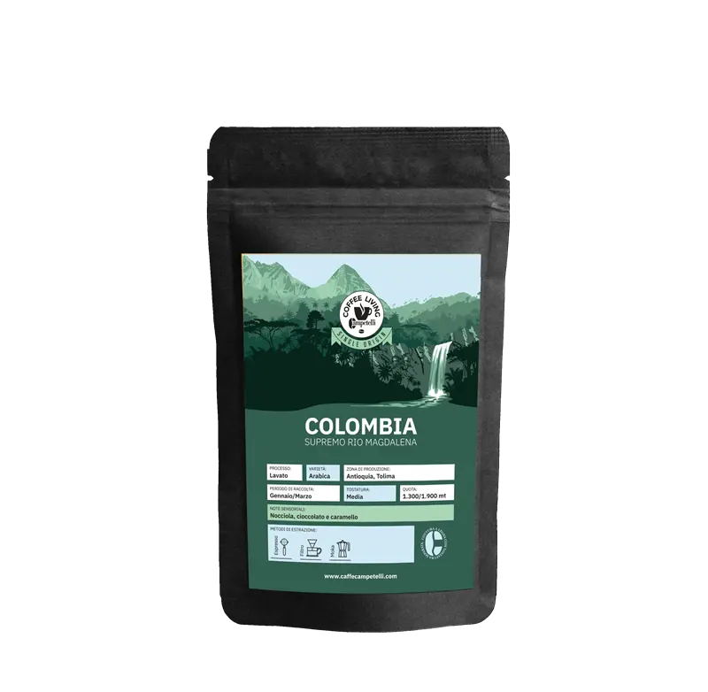 Venta al por mayor de granos de café de alto grado, granos de café tostados de Arábica colombiana de un solo origen, venta al por mayor en embalaje de 0,25Kg