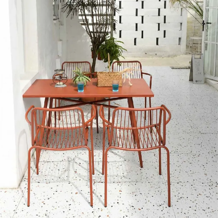 パティオ裏庭スチールアルミ屋外家具ワイヤーメッシュスチールテーブルと椅子セット