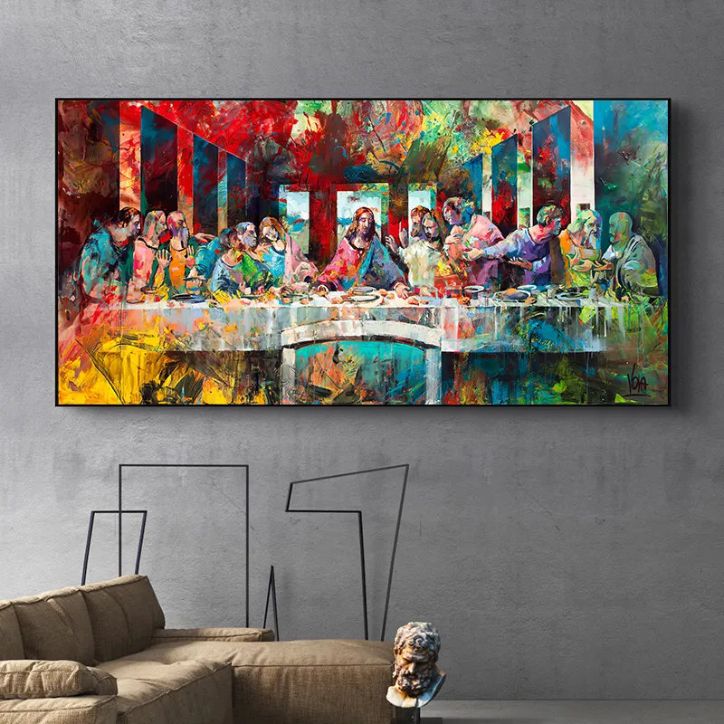 Graffiti Art Last Supper By Da Vinci Canvas Art Paintings Reproductions Classical Wall Art Christian Abstract Posters