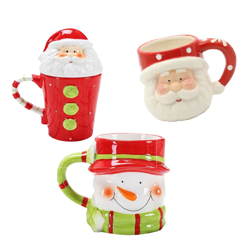 Taza de café de cerámica de Navidad, vaso de Papá Noel, muñeco de jengibre, hombre, Reno, pingüino, juego de decoración, divertido, hecho a medida