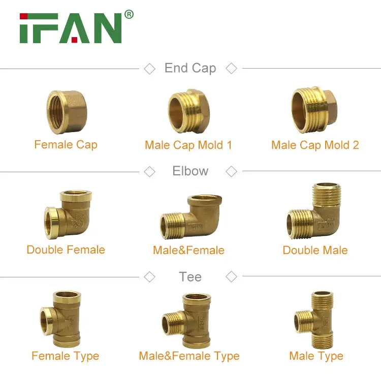 IFAN Lieferant Reduzieren Messing Nippel Winkel Messing Rohr verschraubung Kupplung Rohr verschraubung NPT Innengewinde T-Stück Sanitär Messing Armaturen