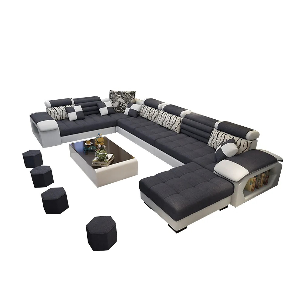 Ensemble canapé d'angle en U, mobilier de maison moderne pour salon, canapé en tissu et cuir, coupe