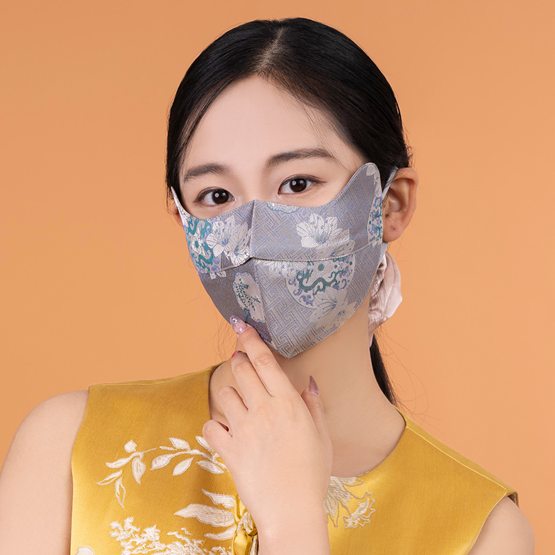 100% Silk Song Brocade Mask - Blue Floral Dream