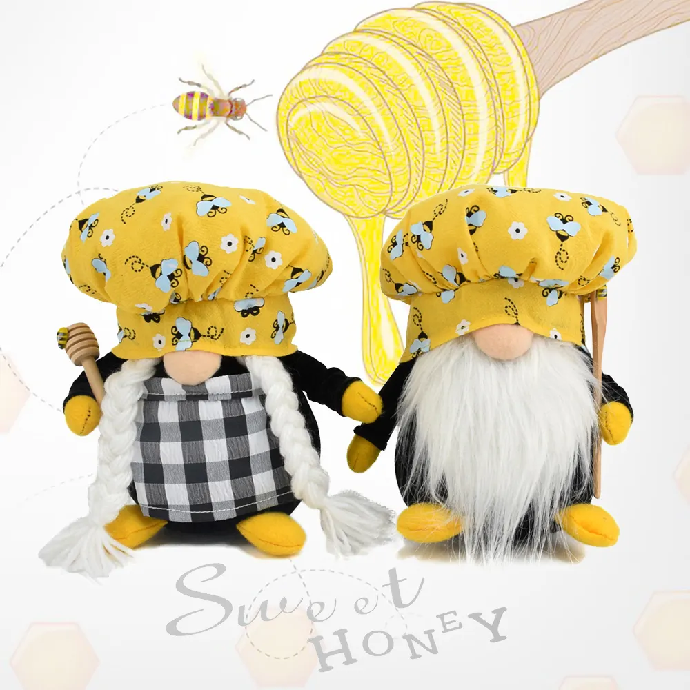 Kawaii abeja gnomos Tomte nuevo Chef estilo sueco de la abeja de la miel Elf Gnome hecho a mano artesanía granja cocina niveles bandeja Decoración