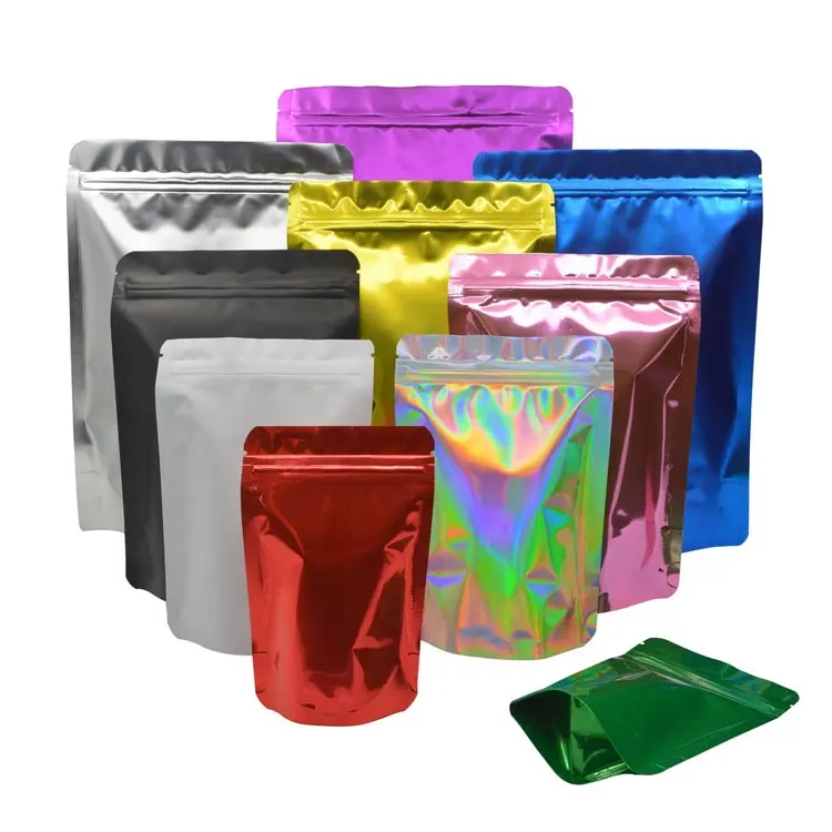 Индивидуальные матовые блестящие мешочки с принтом разных цветов, упаковочные пакеты с застежкой-молнией