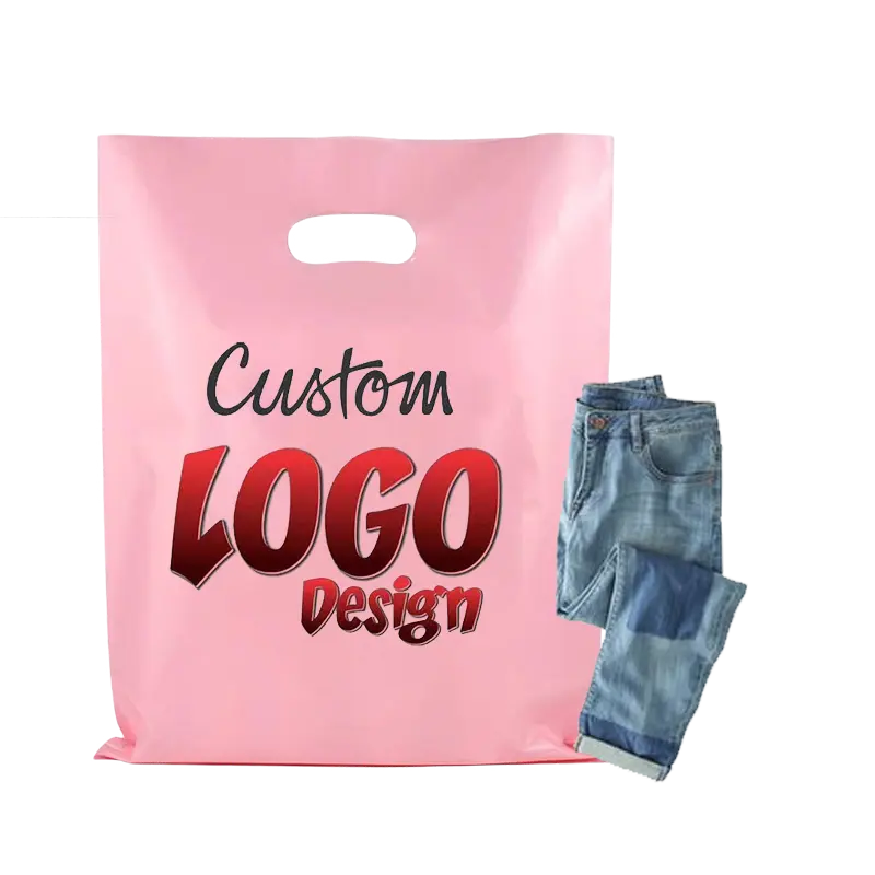 カスタムロゴデザイン印刷ダイカットハンドルバッグPeアパレルパッキング用プラスチックショッピングバッグ