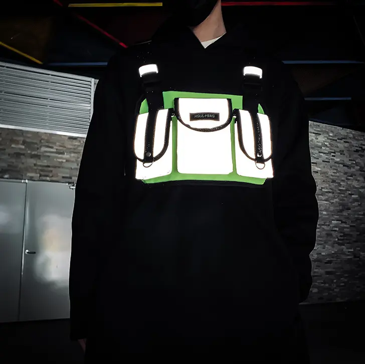 Heißer Verkauf taktische funktionelle Streetwear Unisex Mode grau reflektierende Hip Hop Doppels ch ulter Front beutel Weste Rig Brusttasche