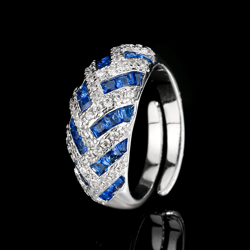 Bague bleue à cristal pointu, taille ajustable