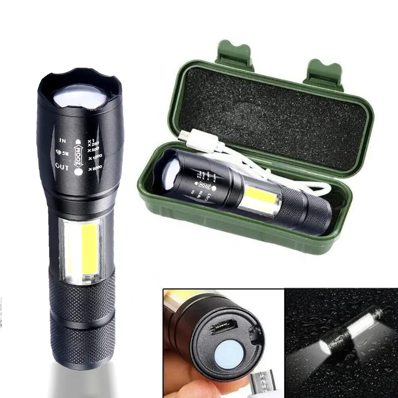 Zoom Bolso Pequeno LED Toque luz Forte linterna Super Brilhante À Prova D' Água USB Recarregável EDC Metal LED COB Mini Lanterna