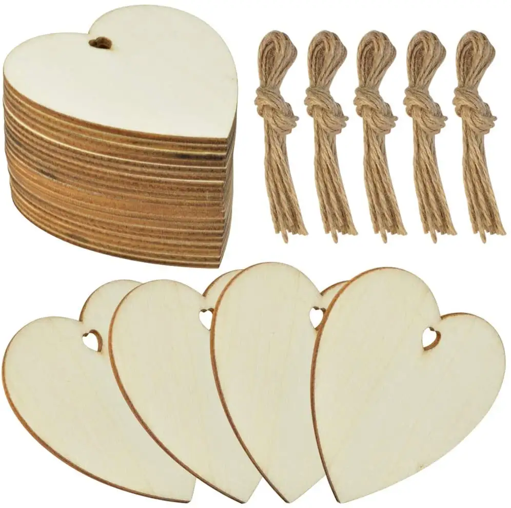 Tailai coeur naturel tranches de bois bricolage ornements en bois embellissements de coeur inachevés bricolage artisanat en bois