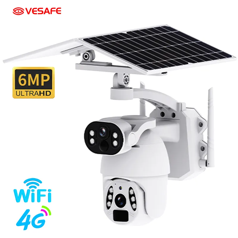 VESAFE çift Lens kablosuz açık 4G güneş kamera 6MP Wifi çift GÜNEŞ PANELI UBOX APP hareket izleme