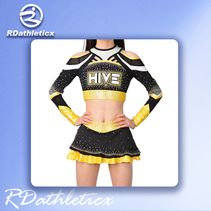 <strong>Cheer</strong> Uniform Cheerleading Uniforms Black and <strong>pink</strong> OEM AB Crystal Cheerleading Uniform - Product Image 4