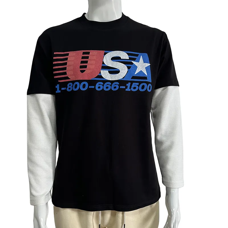 कस्टम डबल परत लंबी आस्तीन टी-शर्ट पुरुषों के लिए हिप हॉप हेवीवेट लंबी आस्तीन टी शर्ट