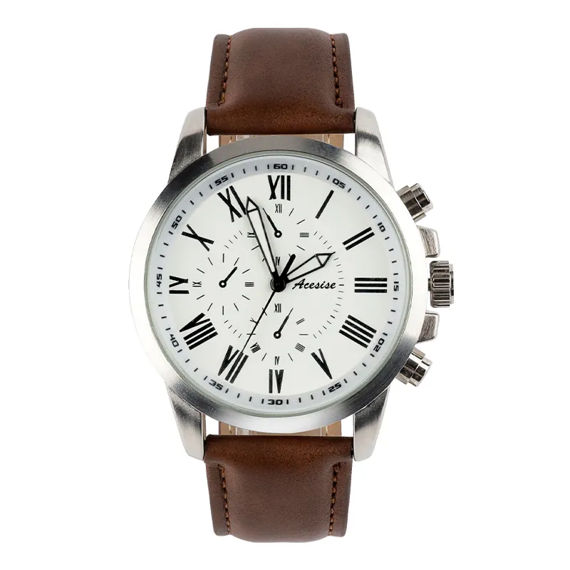 Relógio de pulso de luxo masculino retrô minimalista em couro quartzo relógio de pulso barato
