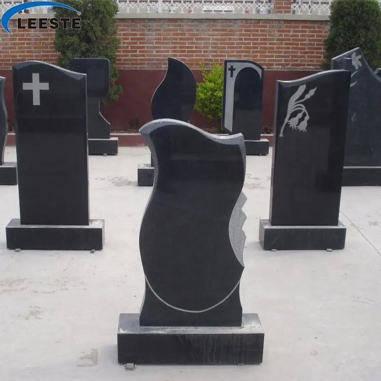 Cuore nero Singolo Croce Lapide di Marmo Granito Monumento