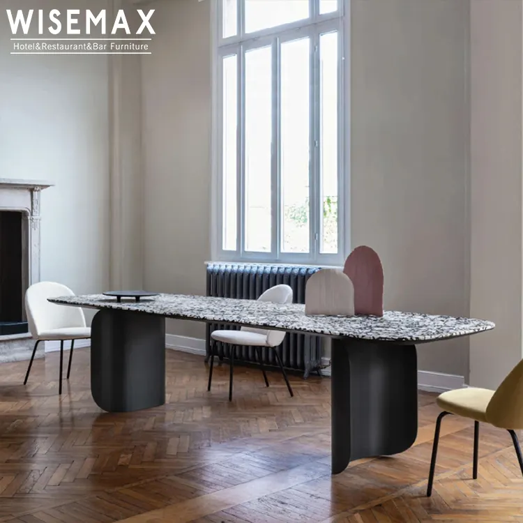 WISEMAX FURNITURE italia tavolo da pranzo quadrato minimalista in Terrazzo Design europeo Base moderna in acciaio inossidabile contemporaneo semplice