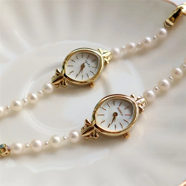 Aimgal jam tangan Quartz wanita, arloji 3ATM 6mm antik mewah gelang mutiara air tawar sangat indah