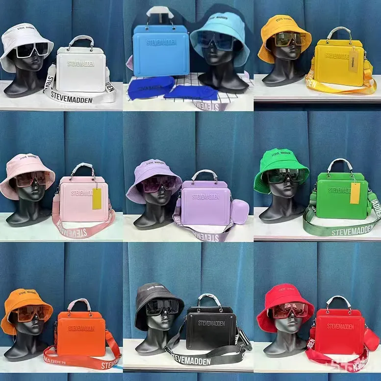 New arrival 2023 summer beach shopping shoulder purses and handbags glasses hat set Women PU leather Tote bag with shade hat