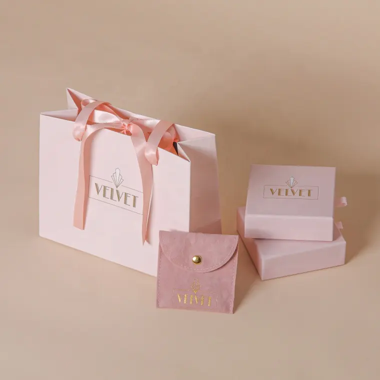 Borsa di carta rosa di vendita calda con la scatola di imballaggio dei gioielli