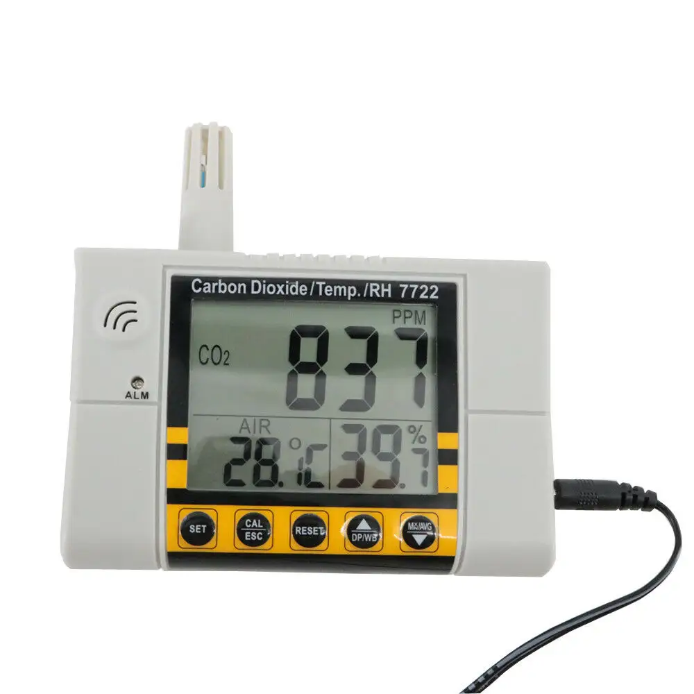 Detector de gás co2 az7722, com teste de temperatura e umidade, com alarme, saída, controle integrado de relé