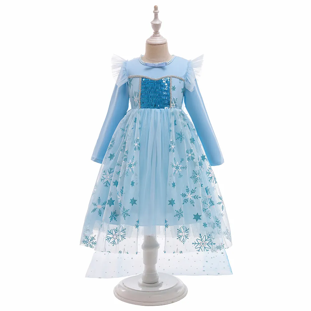 FSMKTZ Hot Sale Cosplay Elsa Anna Long Princess Dresses Movie Dress Girls Costume Birthday Party Dress For Girls BX1735