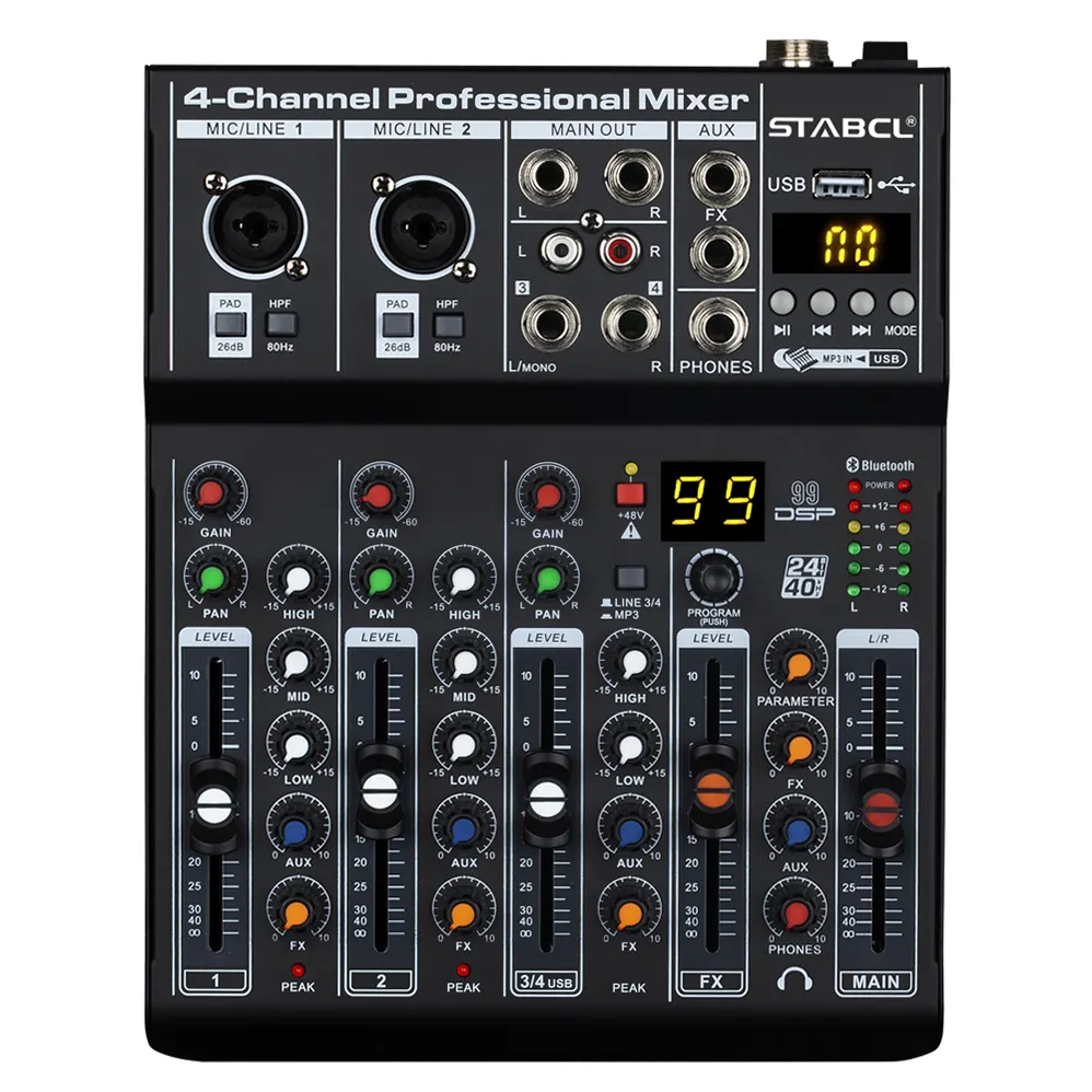 Mini mélangeur audio ST-4M Console de mixage audio USB de haute qualité Console de mixage professionnelle 4 canaux