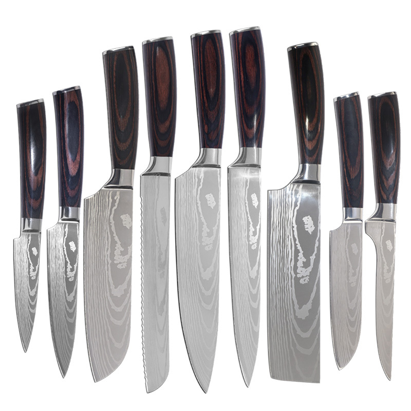 Ensemble de couteaux marron + 9 pièces