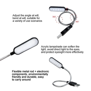 Lâmpada LED ultra brilhante para livros, luminária noturna portátil USB de metal flexível para quarto, sala de estar, laptop e PC