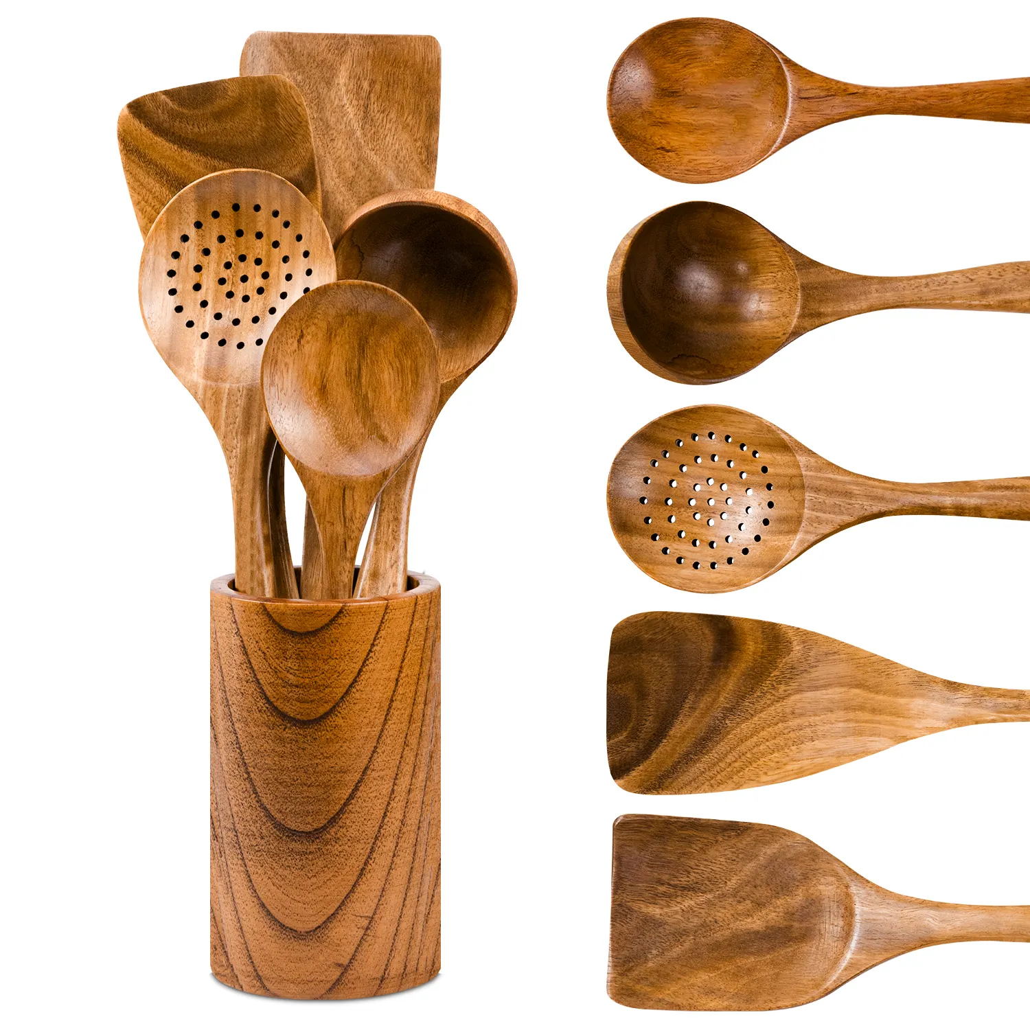 Juego de utensilios de cocina de madera GL, herramienta de cocina antiadherente, cucharas de cocina de madera y espátulas, cucharas de madera para cocinar, tenedor para ensalada
