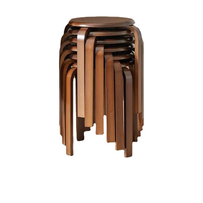 패션 간단한 의자 현대 가정용 작은 라운드 단단한 나무 쌓을 수있는 의자 곡선 나무 의자
