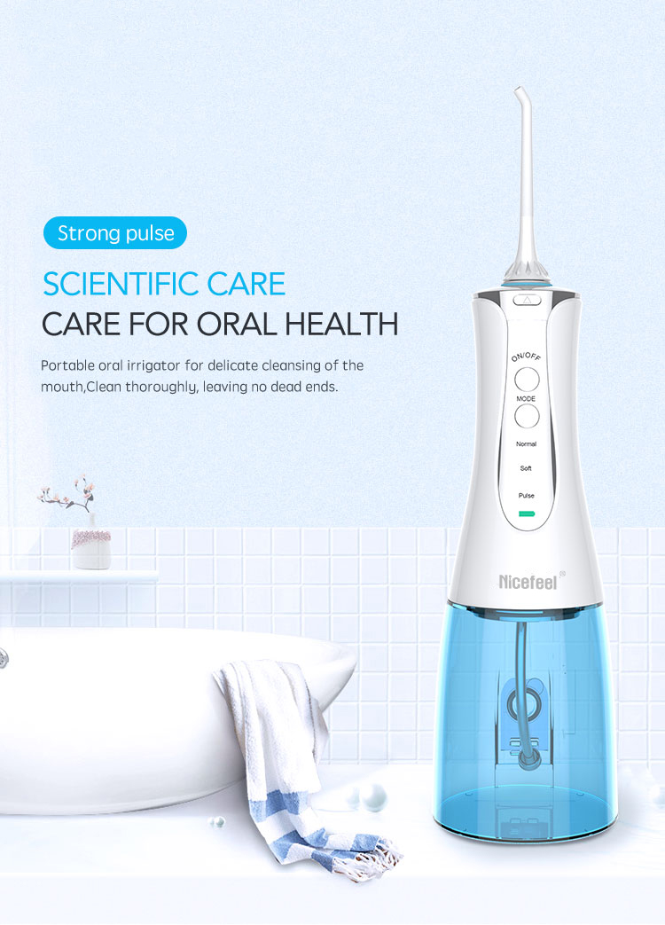 2 Jet Tips Cordless Dental Water Flosser 300ML Rechargeable Oral Irrigator With 3 Modes