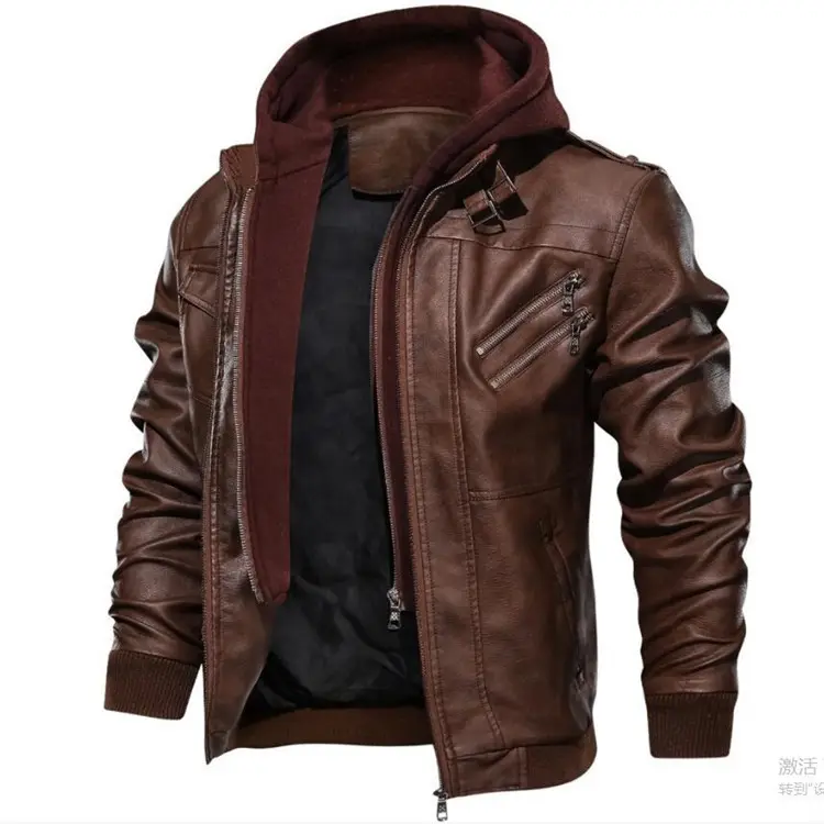 Atacado plus size chaquetas para hombres Vintage removível com capuz mens jaquetas motociclista PU moto jaqueta de couro para homens