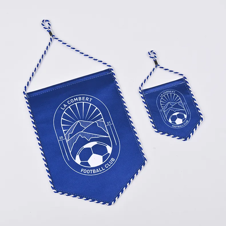 Custom Logo Size Double Sided Wall Decoration Hanging Football Soccer Club Fans Exchange Team Flag Pennant