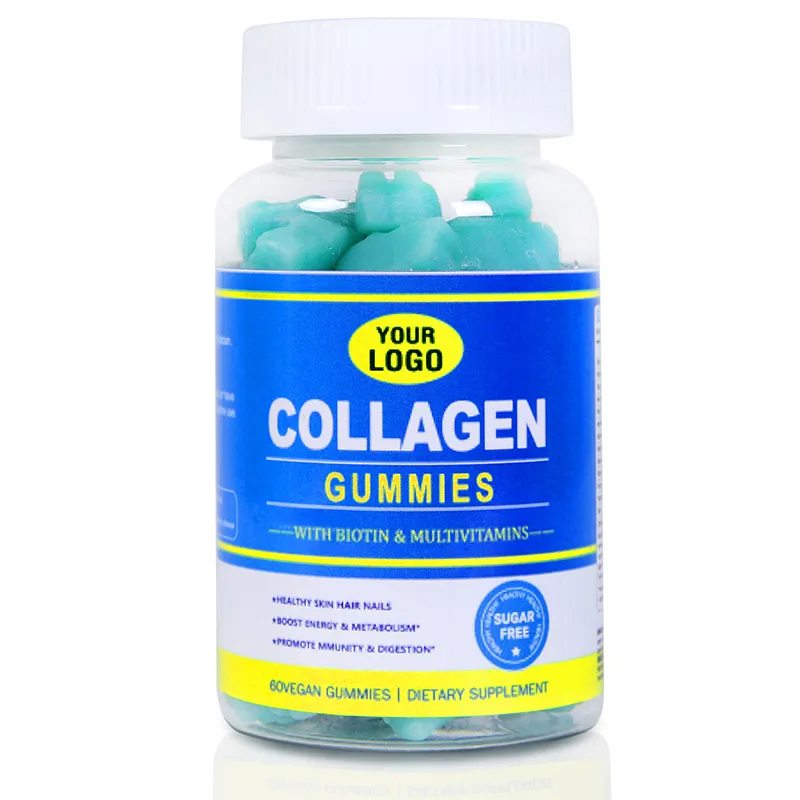 Etiqueta privada Suplementos de colágeno vegano Biotina Colágeno Gummy Hair Gummy Vitamins para la piel del cabello y las uñas