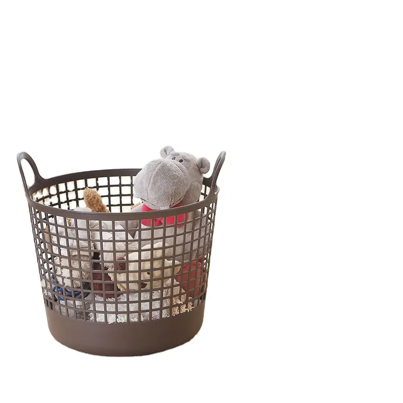 Cesto de plástico grande redondo para lavar roupa doméstica, cesto para roupas sujas com tampa de alça