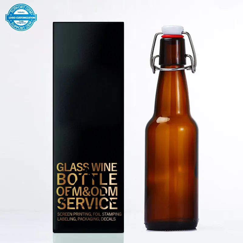 Bouteilles en verre transparent ambré d'usine pour le brassage à domicile de bière jus de vin avec étiquettes de bouteille de bière emballage signes de bouteille personnalisés