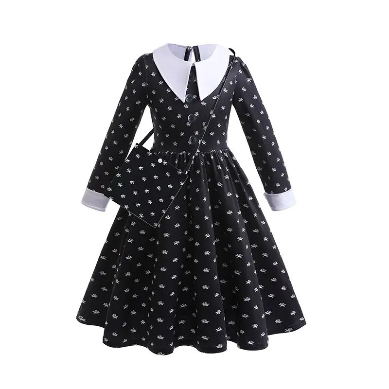 Halloween negro gótico Addams familia vestido niños Pascua carnaval miércoles Addams Cosplay disfraz para niñas