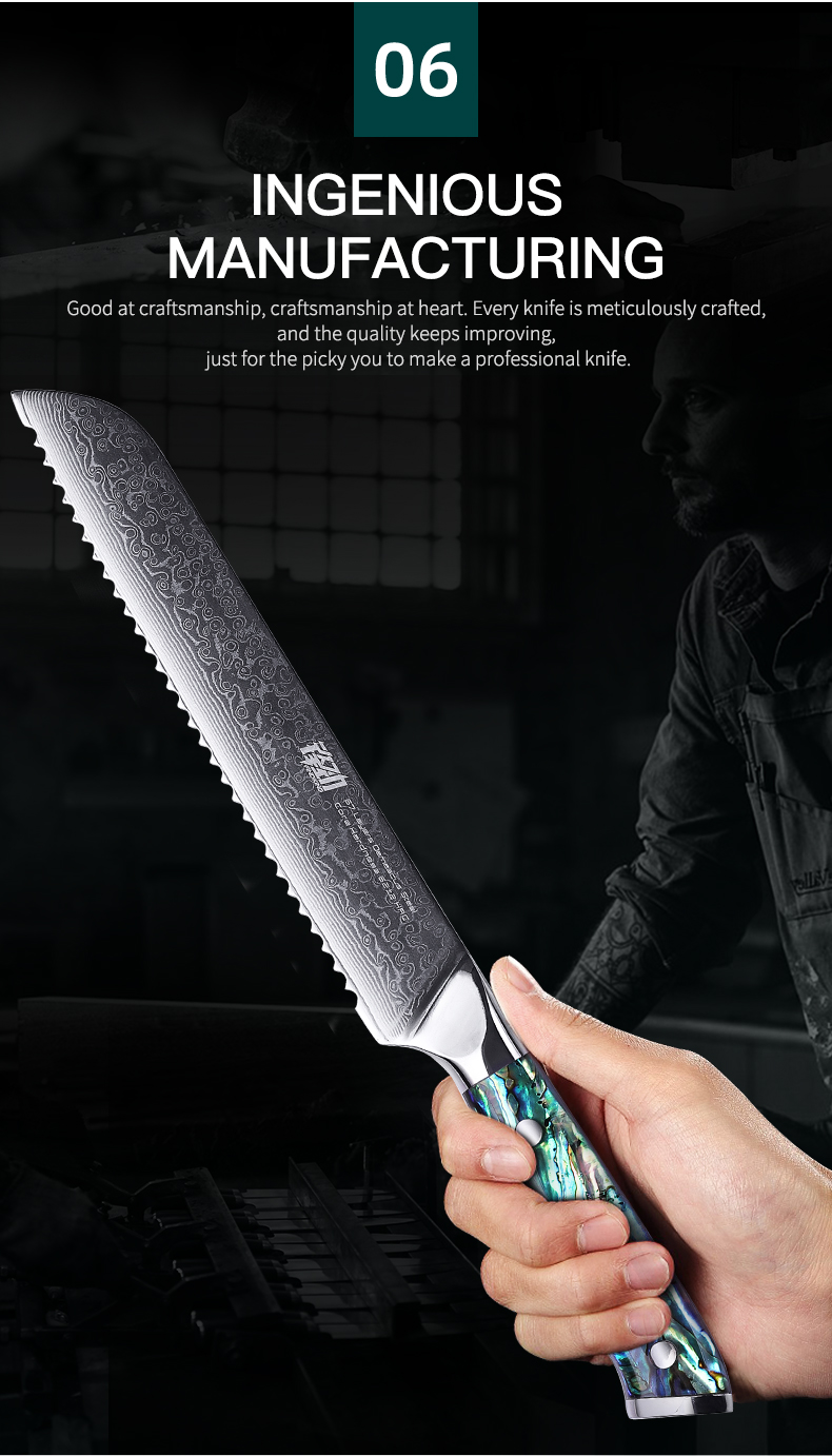 Amazon Hot Sale FINDKING Gorgeous Series Sliced Bread 67 Layers Damascus Steel 8 inch Serrated Cutter Cake Bread Knife
