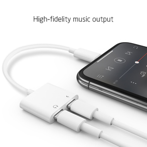OEM兼容IPhone双适配器2合1音频适配器充电器电缆双耳机插孔适配器，带音频和充电器 - Product Image 4
