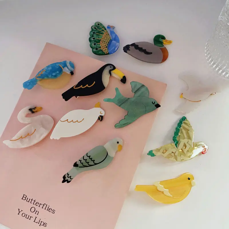 Pinces à cheveux oiseaux animaux mignons Barrettes acétate coloré paon pince à bec de canard accessoires de cheveux pour les filles