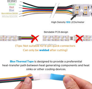5สีใน1แอลอีดีคู่แถวกว้าง20มม. PCB 132LEDs/M 24V RGB + CW + WW 5in1ดัดได้ RGB CT ไฟแถบไฟ LED สีขาวคู่ - Product Image 3