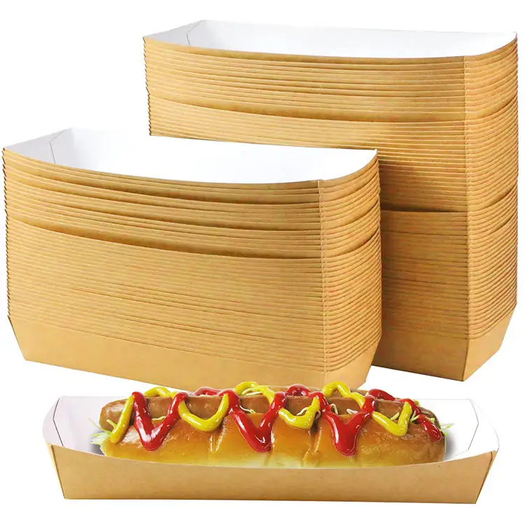 Custom Disposable Takeaway Packaging Serving Hot Dog Box French Fries Fast Take Out Paper Boat Food Tray