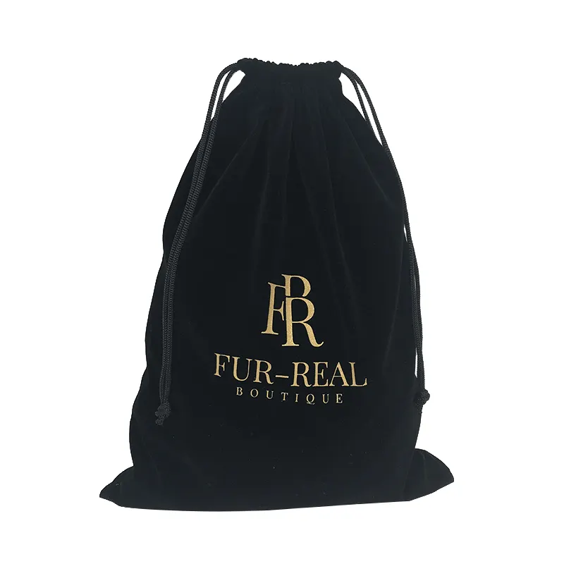 Özel altın logosu 30x40cm siyah büyük hediye torbalar İpli kadife ayakkabı toz torbaları