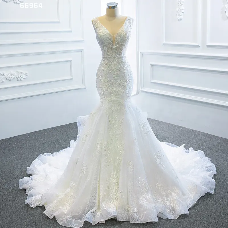 RSM66964 Jancember v neck mermaid bridal dress white wedding gowns bride wedding dress with long train