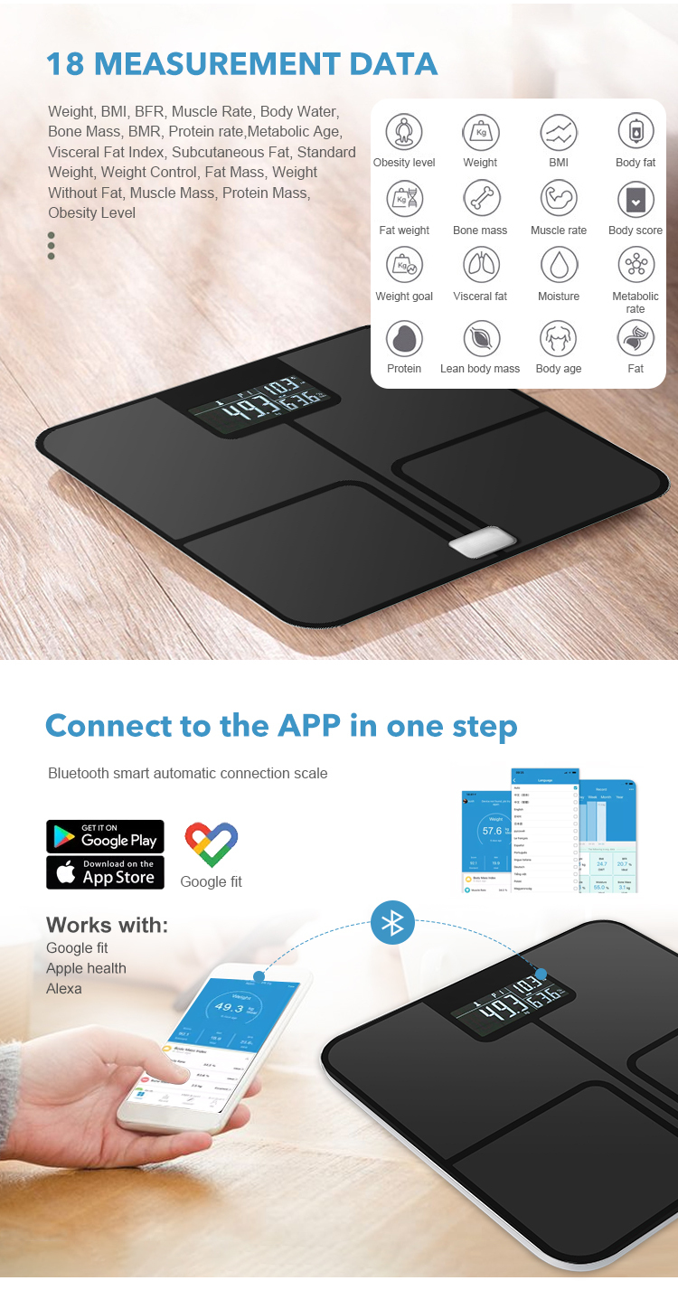 OEM/ODM Wholesale Modern Lcd Display Connection Body Fat Analysis Smart Healthy Body Fat Digital Scale