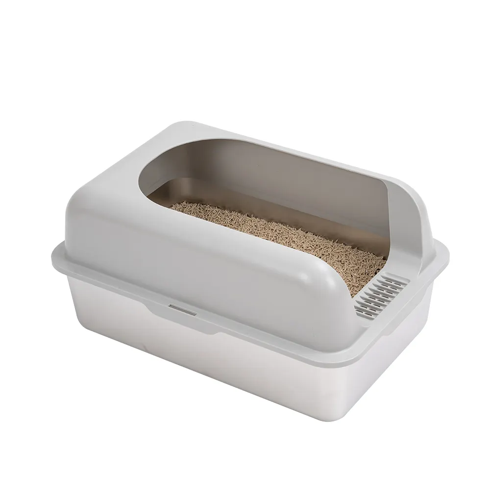 लोकप्रिय डिज़ाइन स्टेनलेस स्टील सेमी संलग्न कैट लिटर बेसिन पोर्टेबल बड़ी जगह हटाने योग्य पालतू कूड़े का बॉक्स शौचालय