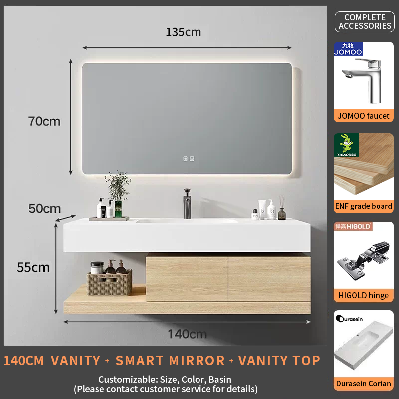 140Durasein Corian Integrated basin+smart mirror