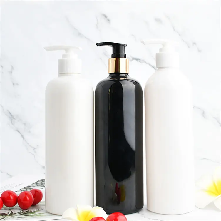 Obras banho e corpo skincare luxo vazio preto branco transparente garrafa pet de garrafas de plástico shampoo cabelo 250ml recipiente de 500ml