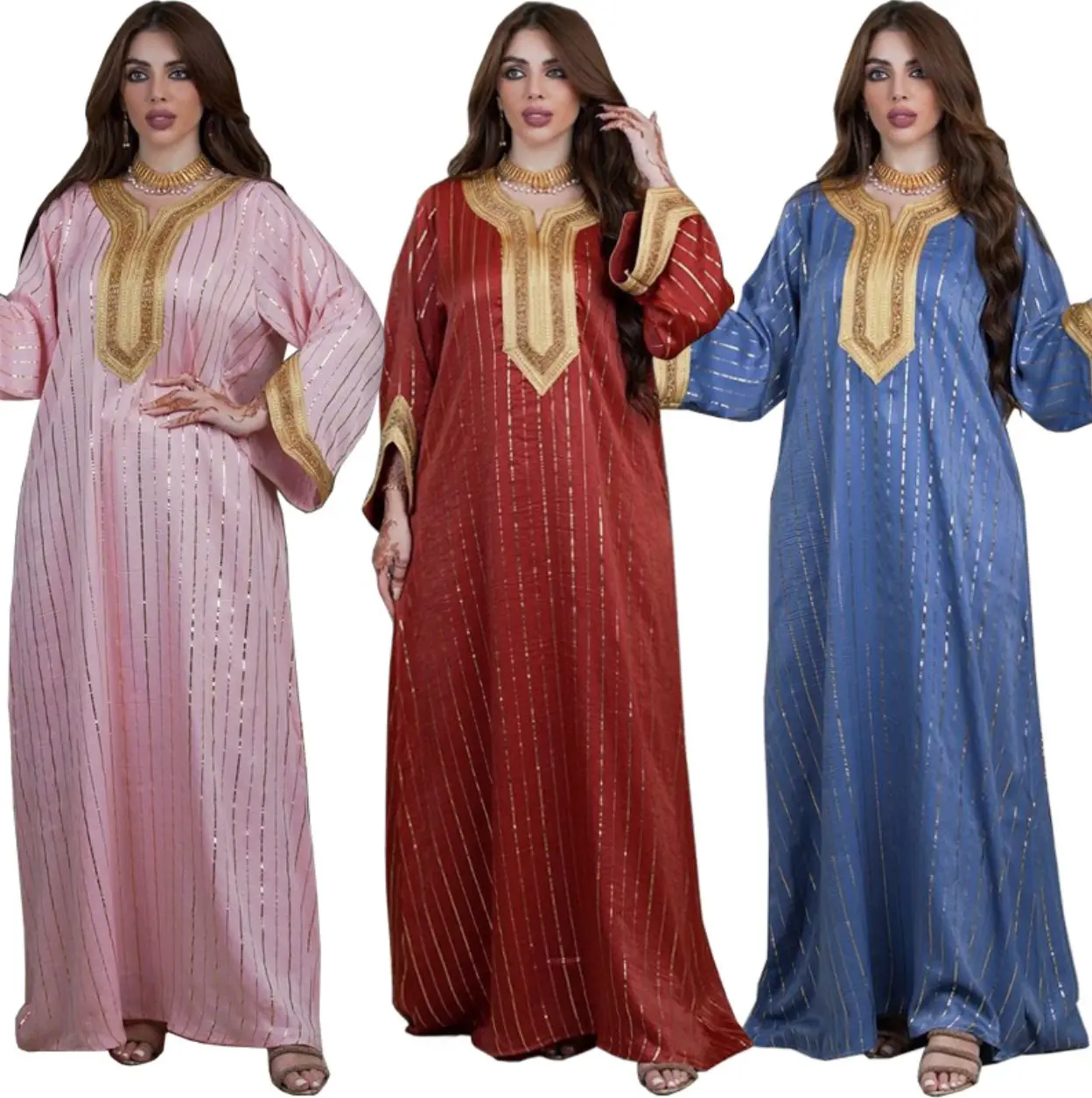 Nouvelle collection de vêtements islamiques pour femmes musulmanes, indonésie, asie du sud-est, or, blocage, perçage à chaud, robe abaya